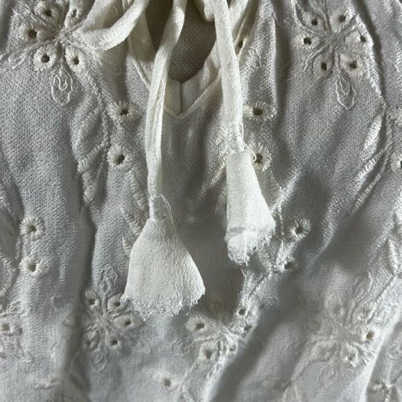 LOVESTITCH BOHO OFF WHITE IVORY EYELET PEASANT BLOUSE M - Picture 9 of 13